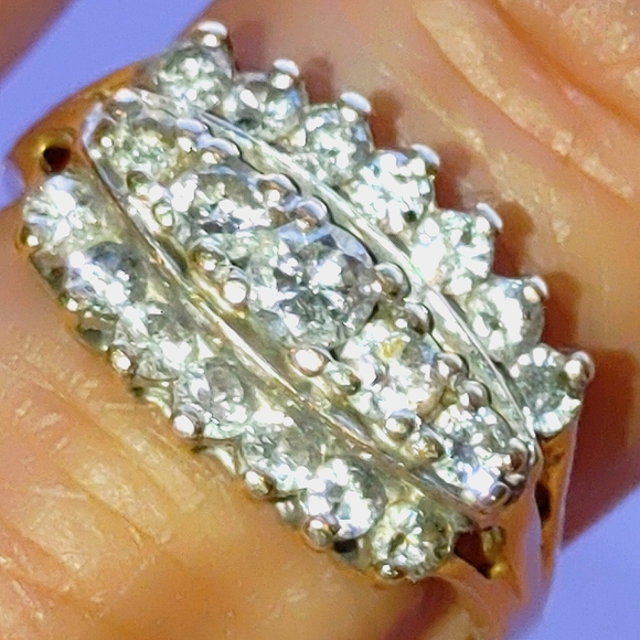 Vintage 3row diamond cluster 14K gold ring 7 1/2 - Picture 3 of 10